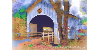 Covered Bridge In Watercolor