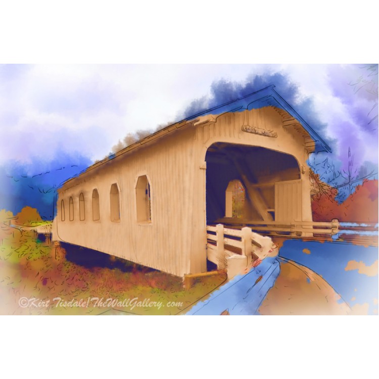 Grave Creek Covered Bridge In Watercolor
